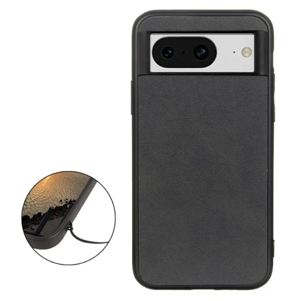 Second image of For Google Pixel 8 Anti-Scratch Hard Leather Phone Case Cowhide Texture Phone Cover - Black