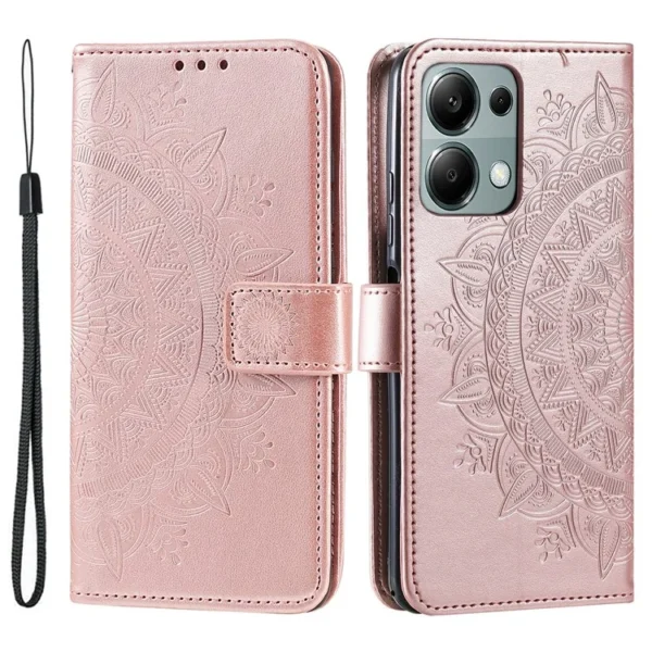 For Xiaomi Redmi Note 13 Pro 5G / Poco X6 5G Case Mandala Flower Leather Wallet Cover - Rose Gold