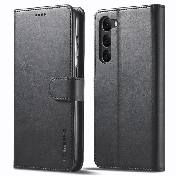 For Samsung Galaxy S24+ Case Calf Texture Leather Stand Phone Protective Cover - Black