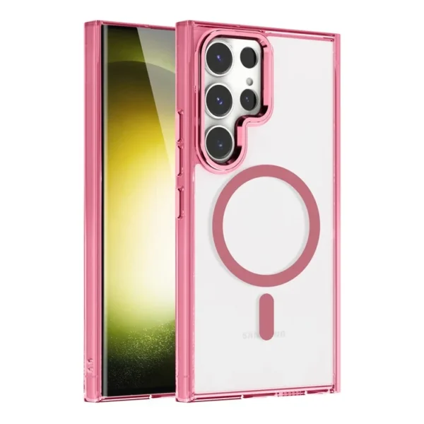 For Samsung Galaxy S24+ Clear Case Shockproof PC + TPU Phone Cover Compatible with MagSafe - Pink