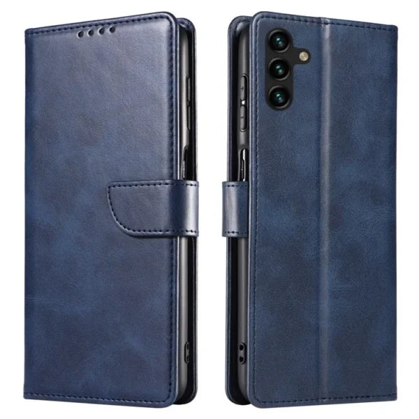 For Samsung Galaxy A25 5G Case Leather Card Slots Phone Cover with Calf Texture - Blue