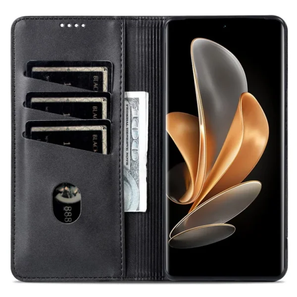 Second image of For Honor Magic6 Pro 5G Magnetic Case Cowhide Texture Leather Phone Stand Cover - Black