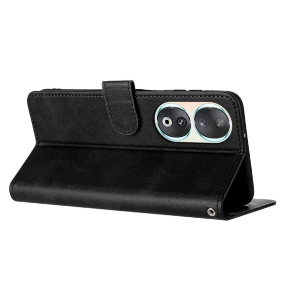 Second image of Leather Phone Cases for Honor 90 Wholesale Wallet Stand Calf Texture Cover - Black