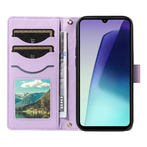 Second image of For Samsung Galaxy A55 5G Case Wallet Rhombus Leather Phone Cover with Shoulder Strap, Wrist Strap - Light Purple