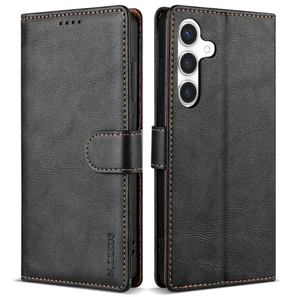 N.BEKUS CSJ-001 For Samsung Galaxy A55 5G Case Leather Phone Cover with Wallet Stand - Black