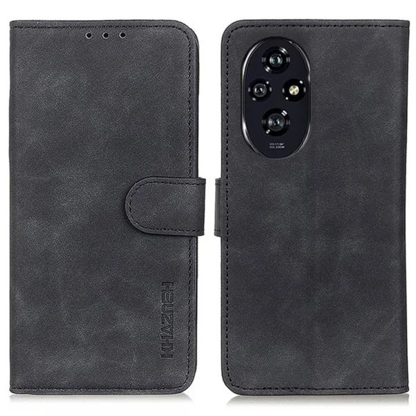 KHAZNEH For Honor 200 5G Stand Case Retro Leather Phone Cover with Wallet - Black
