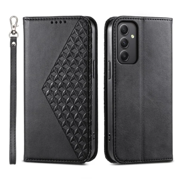 Samsung Galaxy A35 5G Case Splicing Rhombus Leather+TPU Wallet Cover - Black
