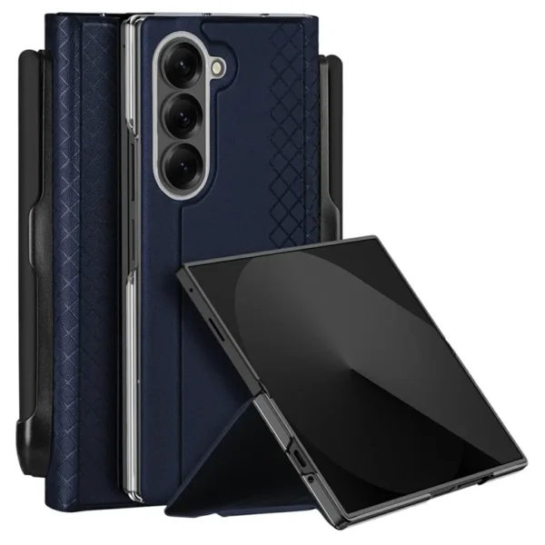 Samsung Galaxy Z Fold7 5G Case Leather Stand Phone Cover with Pen Holder - Blue