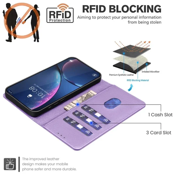Second image of Xiaomi Redmi Note 14 5G Leather Case Wallet RFID Blocking Phone Cover - Purple