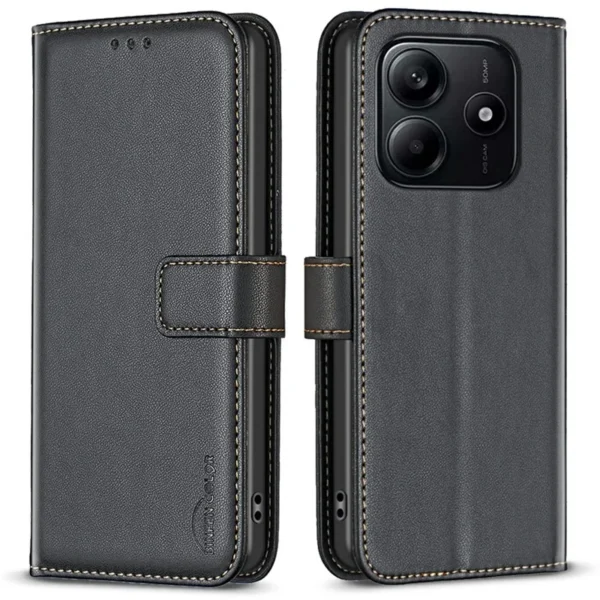 Xiaomi Redmi Note 14 4G Case Wallet Folio Flip Leather Cover - Black