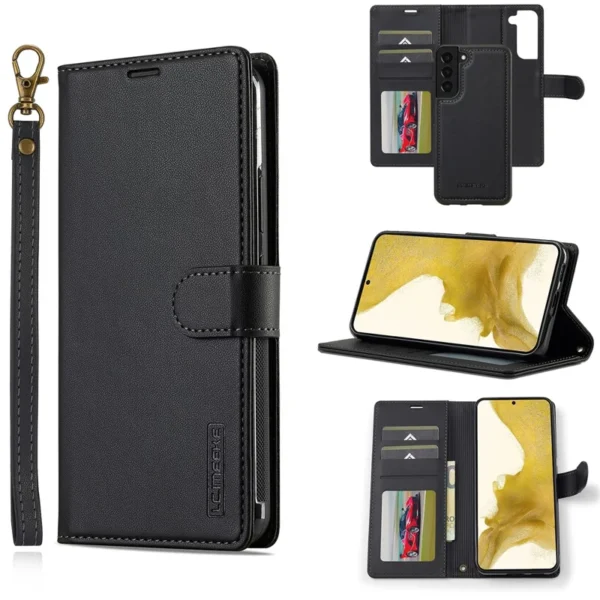 Samsung Galaxy S25 Case Leather Wallet Detachable Magnetic Phone Cover - Black