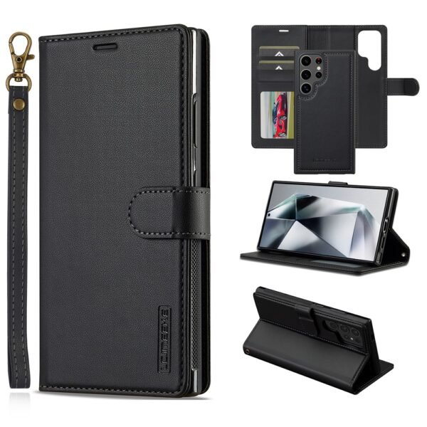 Samsung Galaxy S25 Ultra Leather Detachable Magnetic Phone Cover - Black