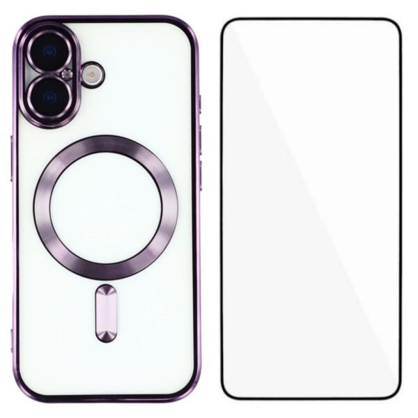 Second image of iPhone 16 Magnetic Case TPU Cover with Tempered Glass - Dark Purple