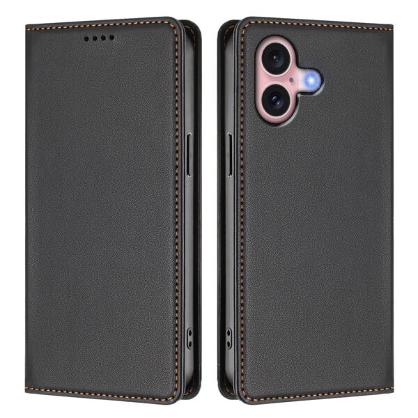 iPhone 16 Leather Wallet Case - Black