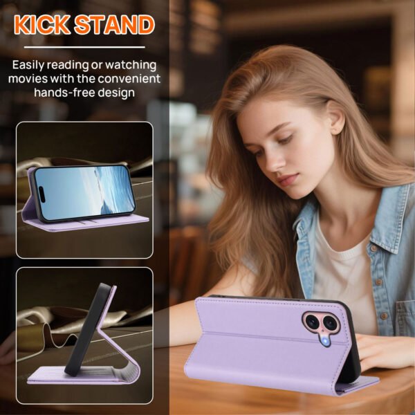 Second image of iPhone 16 Leather Wallet Case - Light Purple