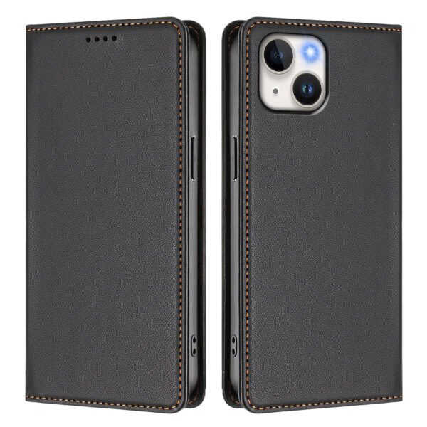 iPhone 15 Leather Wallet Case - Black