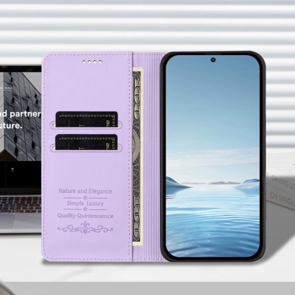 Second image of iPhone 15 Leather Wallet Case - Light Purple