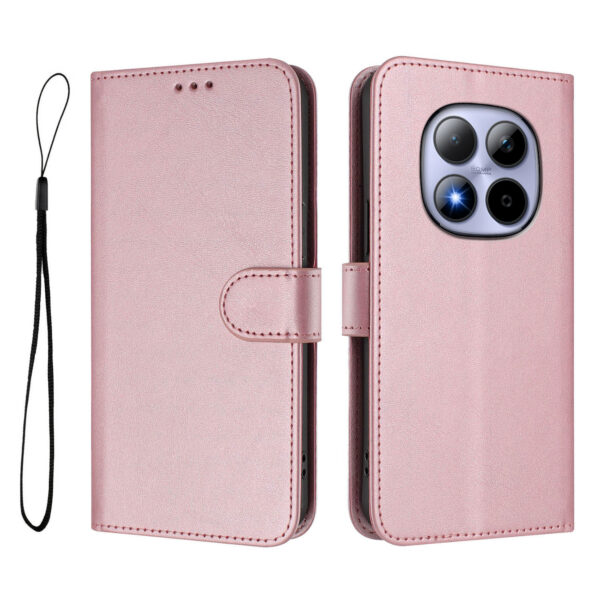 For Xiaomi Redmi Note 15 Pro 5G (Global) Wallet Case RFID Blocking Calf Texture Leather Stand Phone Cover with Strap - Pink