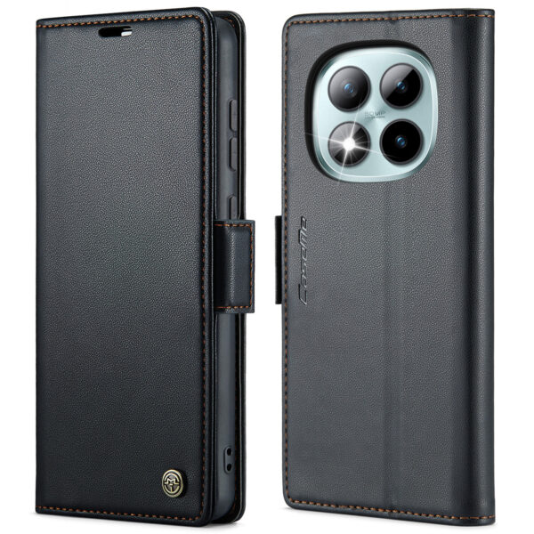 CASEME For Xiaomi Redmi Note 15 Pro+ 5G (Global) Case 023 Series RFID Blocking Wallet Stand Glossy Litchi Texture Leather Phone Cover - Black