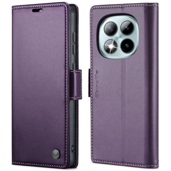 CASEME For Xiaomi Redmi Note 15 Pro+ 5G (Global) Case 023 Series RFID Blocking Wallet Stand Glossy Litchi Texture Leather Phone Cover - Purple