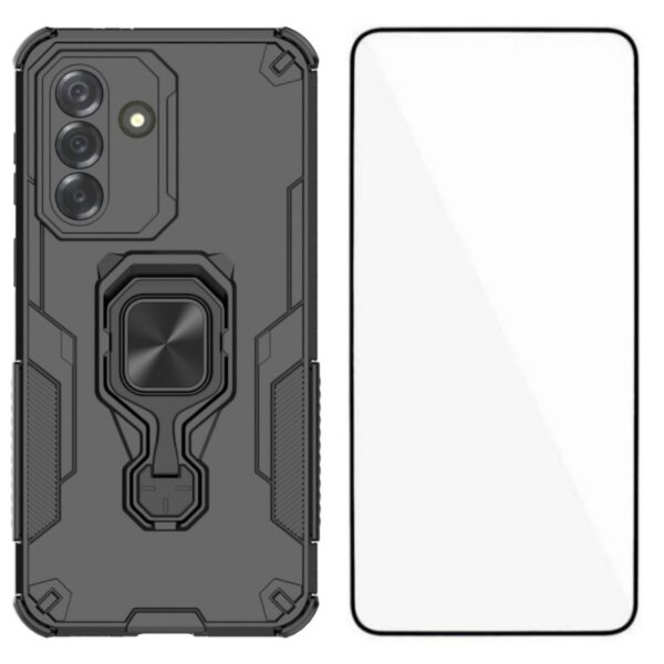 Samsung Galaxy A57 5G Phone Case Back Cover Kickstand with Tempered Glass - Black